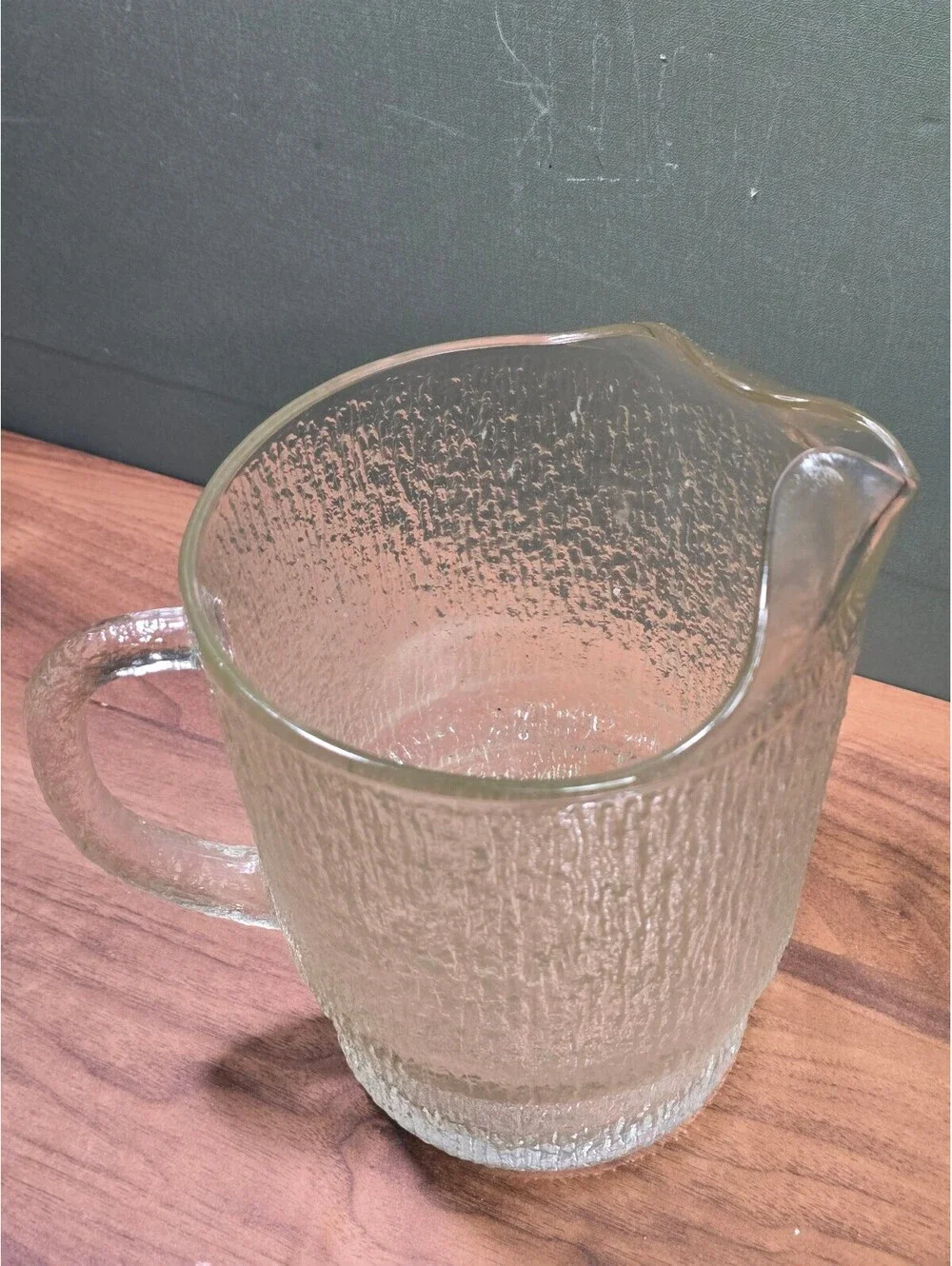 Vintage Indiana Glass Crystal Ice Pitcher Bark Textured Barware